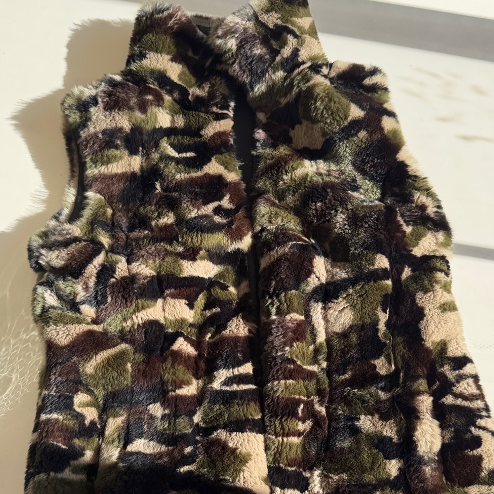 Reversible Black and Camouflage Fur Vest for Women